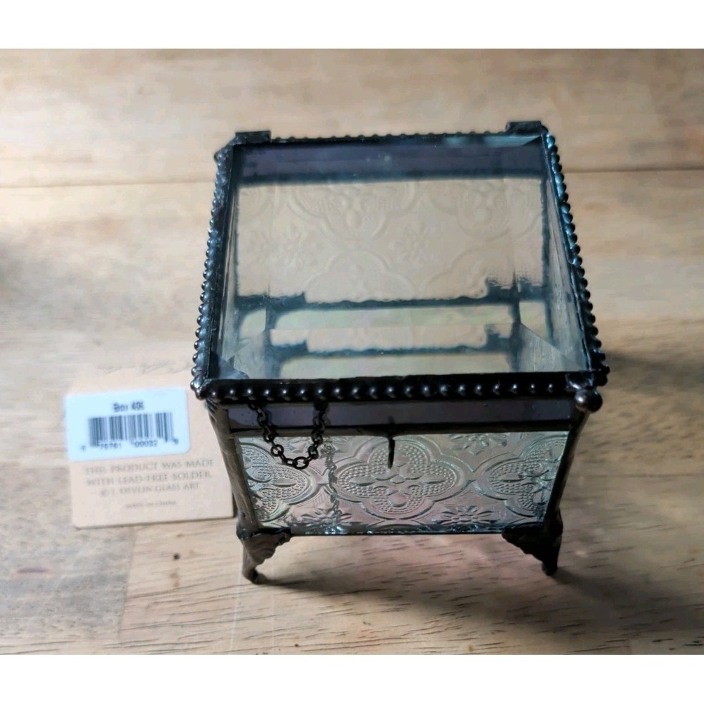 J. Devlin Clear Beveled Textured Glass Lidded Trinket Box For Mom's Pink Hue